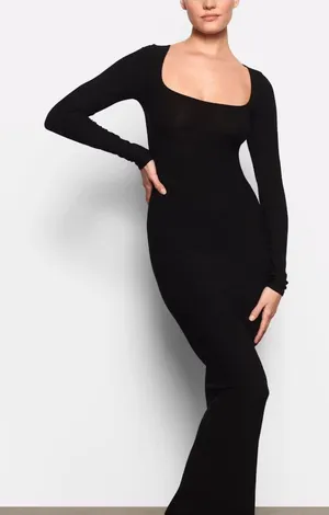 Skims Long Sleeve Maxi Dress in Onyx thumbnail 1