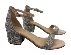 Betsey Johnson SB Mari Champagne Rhinestone Block‎ Heel Sandals Womens 7M thumbnail 1