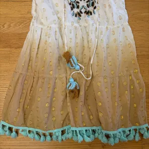 Kareena Embroidered Floral Tassel Boho Chic Coastal Cowgirl Polka Dot Tunic L thumbnail 3