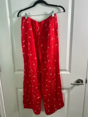 Aerie Off-Duty Satin Pajama Bottoms in Red Bow Size Medium Preppy Trendy thumbnail 5