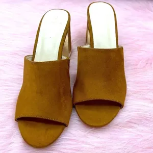 Halston Vegan suede dress sandal gold detail cognac color thumbnail 7