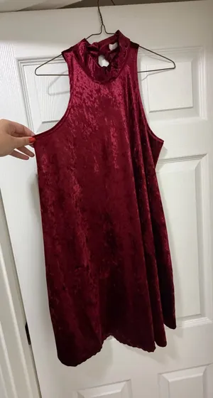 Wild Daisy Maroon velour high neck short shift dress thumbnail 1