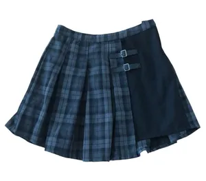 Hot Topic Black & Grey Plaid Buckle Asymmetrical Pleated Skirt size large thumbnail 1