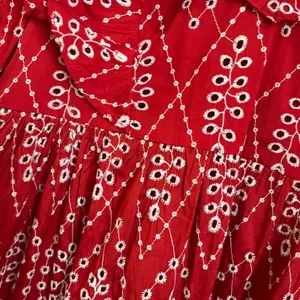 Zara Red Dress with Eyelet Embroidery Midi Length Size Small‎ thumbnail 6