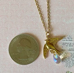 Handmade gold stainless bird cute retro vintage chic style dangle earrings 🕊️🩵 thumbnail 7
