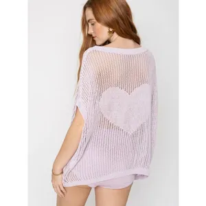 NWT Callahan Knitwear x Revolve Lilac Purple Heart Open Knit Top Brief Short Set thumbnail 2
