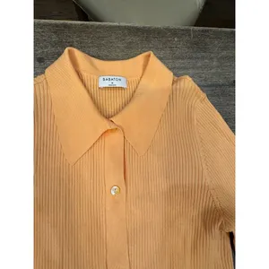 Aritzia Babaton Ribbed Long‎ Sleeve Collared Peach Button Down Sculpt Stretch thumbnail 4