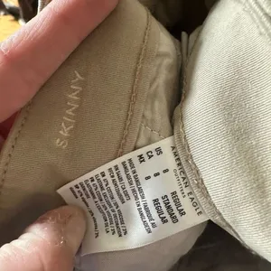 American Eagle tan skinny 8 preppy flat front slacks thumbnail 2