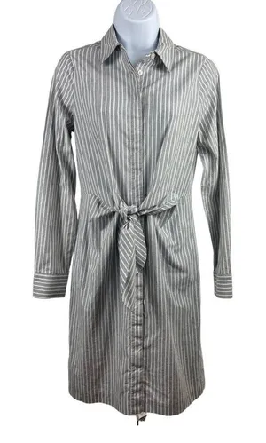 Calvin Klein Long Sleeve Button Up Dress Shirt Dress Sz 2 With Front Tie Waist thumbnail 1