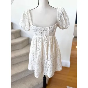 For Love & Lemons Becca White Eyelet Mini Corset Milkmaid Lace Trim Puff Sleeve thumbnail 2