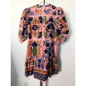 Farm Rio Mini Dress Pink Embroidered Sea Creatures Puff Sleeve thumbnail 4