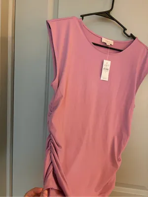 LOFT Dusty Pink Sleeveless Ruched-Side Tank Top thumbnail 3