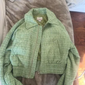 Green tweed kimchi blue crop bomber jacket thumbnail 2