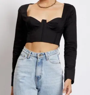 Black Long Sleeve Cropped Zahara Corset Shirt Blouse Top S thumbnail 2