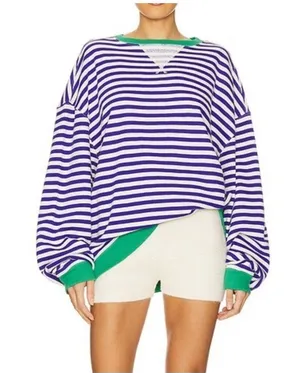 FREE PEOPLE Classic Striped Oversized Crewneck / Sand Dollar Combo thumbnail 1