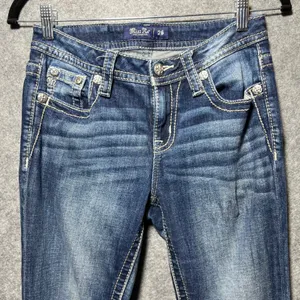 Miss Me Mid Rise Skinny Jeans Angel Wing Embellished Blue 26 x 30 Flap Pockets thumbnail 9