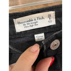 Abercrombie & Fitch NWT 90s Straight High Rise Jeans Faux Leather sz 29 / 8S thumbnail 4