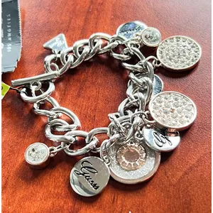 Guess Y2K Charm Link Bracelet Silver Rose Gold Crystal Logo Dangle Modern Glam‎ thumbnail 4
