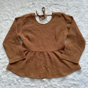 Madewell Blouse Peplum Open-Back Top Brown S thumbnail 3
