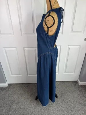 Poselle Denim Open Back Maxi Dress Size L Cotton Blend Sleeveless A-Line Dress thumbnail 3