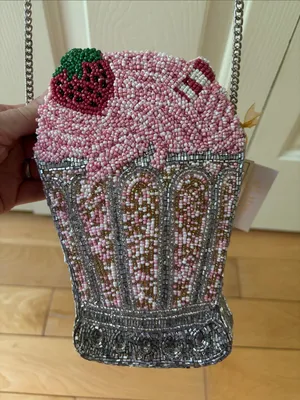 Made in India Beaded Pink and Silver Strawberry Milkshake Crossbody Bag thumbnail 2