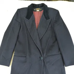 Vtg Charter Navy Blue Wool Long Coat Double Breasted‎ One Button Womens 6 Petite thumbnail 7