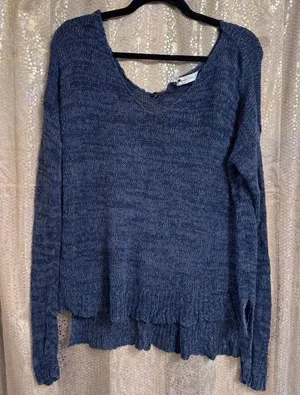 Vintage Abercrombie & Fitch Navy Blue Knit Distressed Boho Grunge Sweater XS/S thumbnail 1