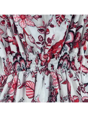 Floral V-Neck Midi Dress With Puff Sleeves & Ruffled Hem Red & White thumbnail 10