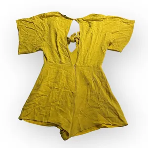 Louna Tie Romper Women's XL Yellow Mustard Short Flutter Sleeve V-Neck RTR thumbnail 4