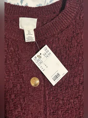 H&M Burgundy Knit Cardigan with Gold Buttons NWT thumbnail 2