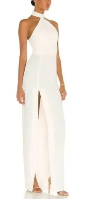 Amanda Uprichard Queens Dress Womens Small White Halter Smocked Maxi Wedding thumbnail 1