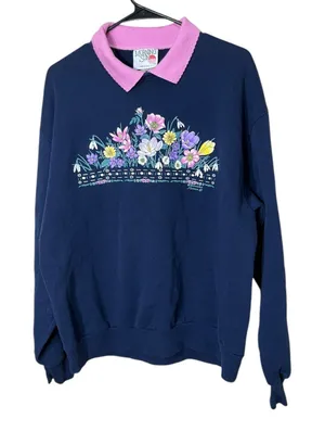 Vintage Morning Sun 90s Grandmacore Flower Print‎ Crewneck Sweatshirt Large thumbnail 1