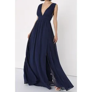 Lulus Dress Heavenly Hues Elegant Navy Blue Sleeveless Maxi Slit Size Small thumbnail 3