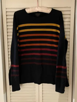 Pendleton Woolen Mills Navy Striped Wool Sweater Size Large Damaged thumbnail 1