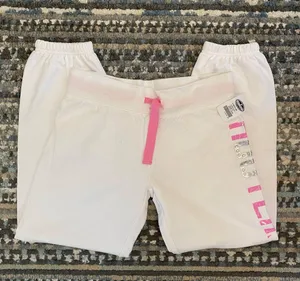 B9 New HOOTERS Capri Sweatpants Cotton Soft Stretchy Warm White/Pink Size Large thumbnail 1