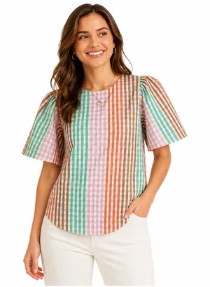 kate spade Multicolor Gingham Puff Sleeve Top thumbnail 1