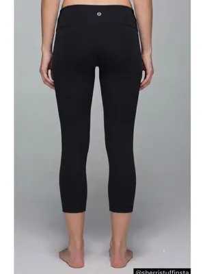 Lululemon Wunder Under Mid Rise Crop 21" Black Luon Yoga Leggings 4 thumbnail 2