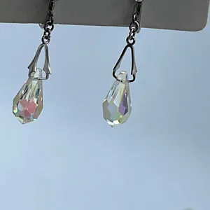 Vintage Sterling silver teardrop AB coated faceted crystal earrings. thumbnail 2