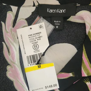 Karen Kane Black and Pink Floral Print Blouse Size Medium NWT thumbnail 10