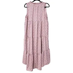 Umgee Womens Pink Floral Tiered High Low Sleeveless Ruffle Tie‎ Neck Dress L NEW thumbnail 4