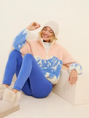 BEACH RIOT Leona High Pile Fleece Half Zip Pullover in Peach Size X-Large thumbnail 9