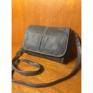 Coldwater Creek Dusty Blue Leather Flap Crossbody Bag Soft Pebbled Adjustable Strap thumbnail 2