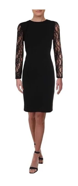 Ralph Lauren Cocktail Dress Women‎ 12 Keanu Lace Inset Long Slv Black Formal NWT thumbnail 1