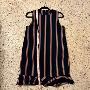 Zara Navy Red Stripe Thick Shift Dress Ruffle Hem m thumbnail 8