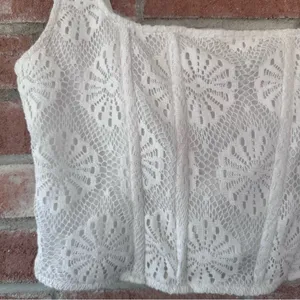 American Eagle Lace Crochet Crop Tank Top Corset Women’s Large White Boho thumbnail 3