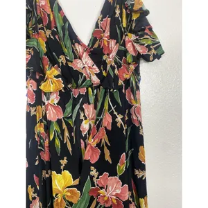 Privacy Please Black Floral Ruffle Maxi Dress Adjustable Straps V-Neck Size S thumbnail 8