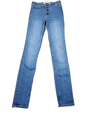 READ Abercrombie High Rise Super Skinny Jeans Size 00 24 x 31 Button Fly Stretch thumbnail 1