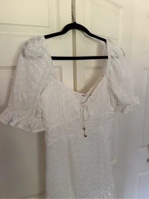 Selfie Leslie Hayden Puff Sleeve Eyelet Embroidery Dress White Sun Dress Size L thumbnail 4