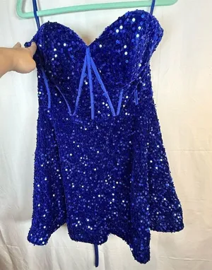 Unbranded Dress Womens Size 14 Royal Blue Sequin Corset Back Mini thumbnail 1