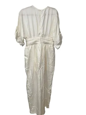Commense Off White Tencel Ruched Waist Wide Leg Jumpsuit M NWT thumbnail 6